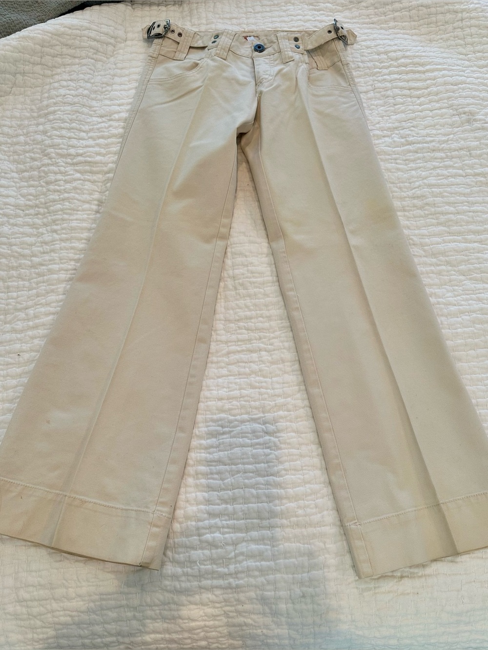 Twill Twenty Two Wide Leg Cotton Canvas Pants in Cream - Picture 6 of 10